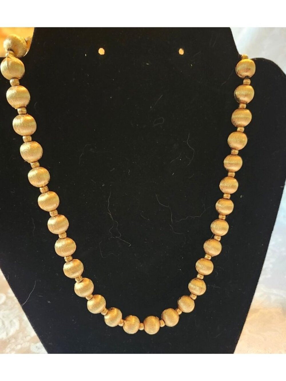Vintage Gold Glass Bead Necklace Textured Finish Business Casual or Evening